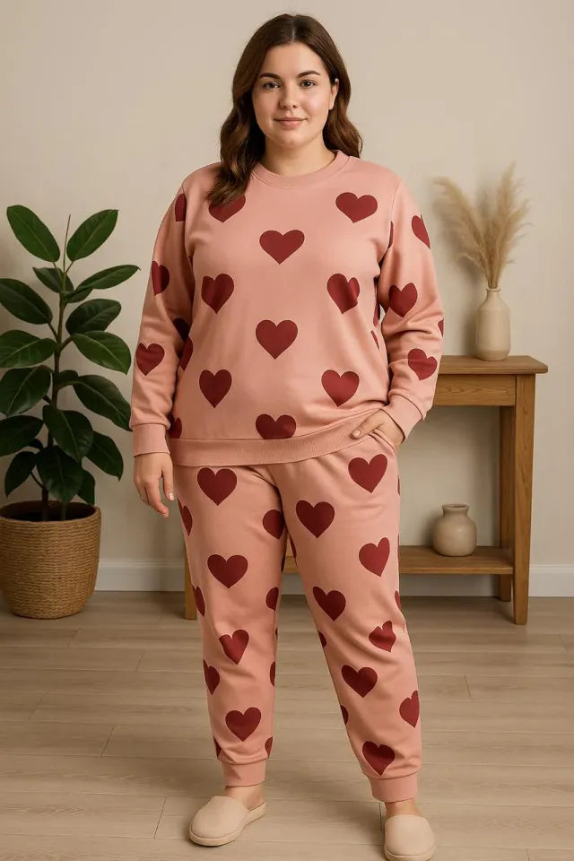 Warm & Fuzzy Heart-Embellished Loungewear Set