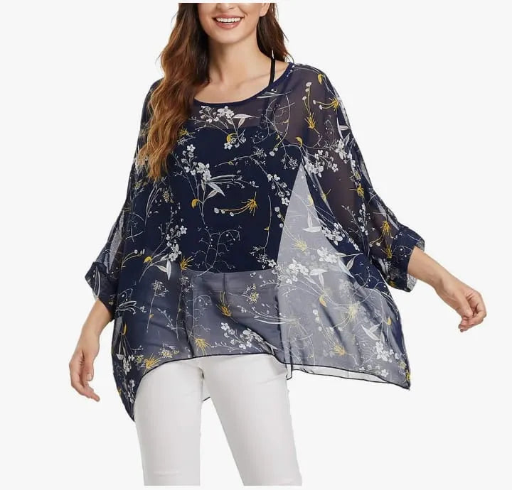 Summer Batwing Sheer Chiffon Blouse Shirt