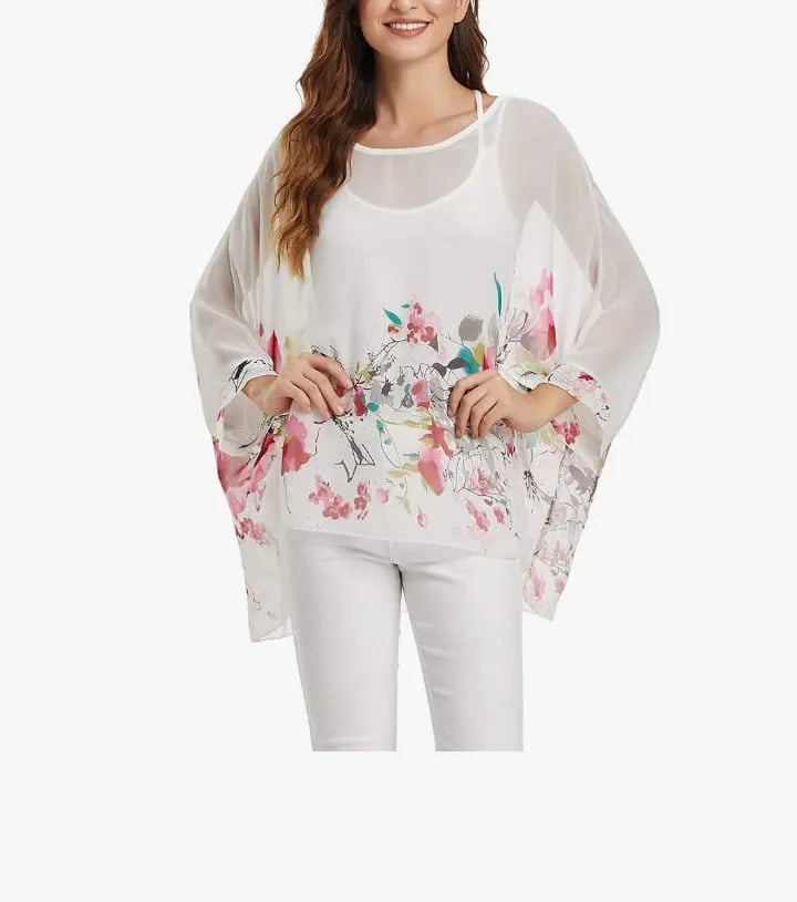Summer Batwing Sheer Chiffon Blouse Shirt