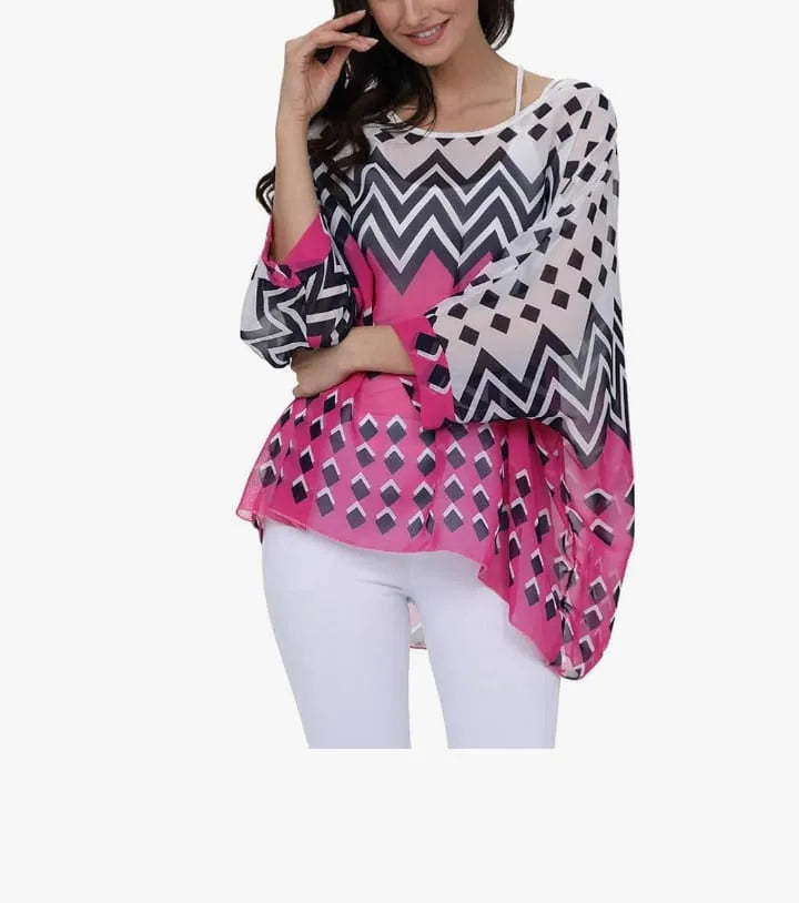 Summer Batwing Sheer Chiffon Blouse Shirt
