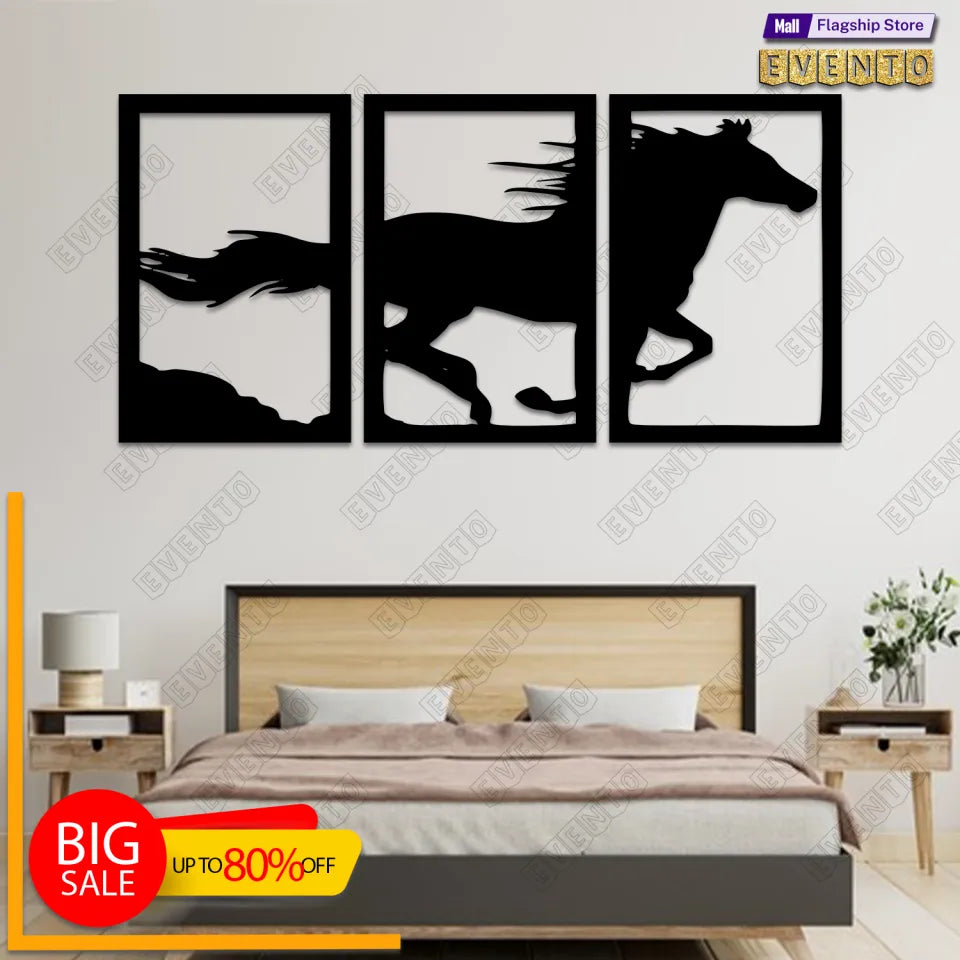 Wooden Wall Art 3 frame Horse Panels