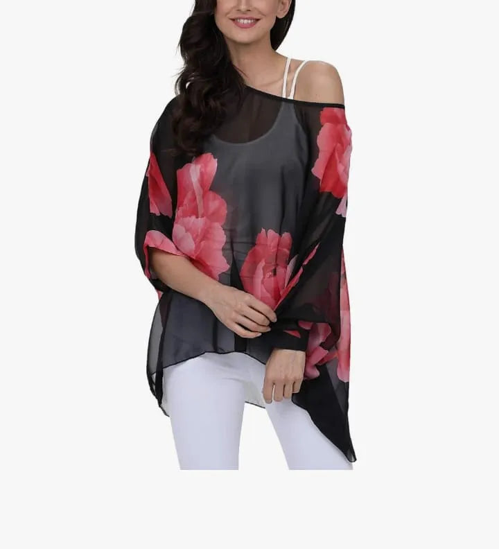 Summer Batwing Sheer Chiffon Blouse Shirt