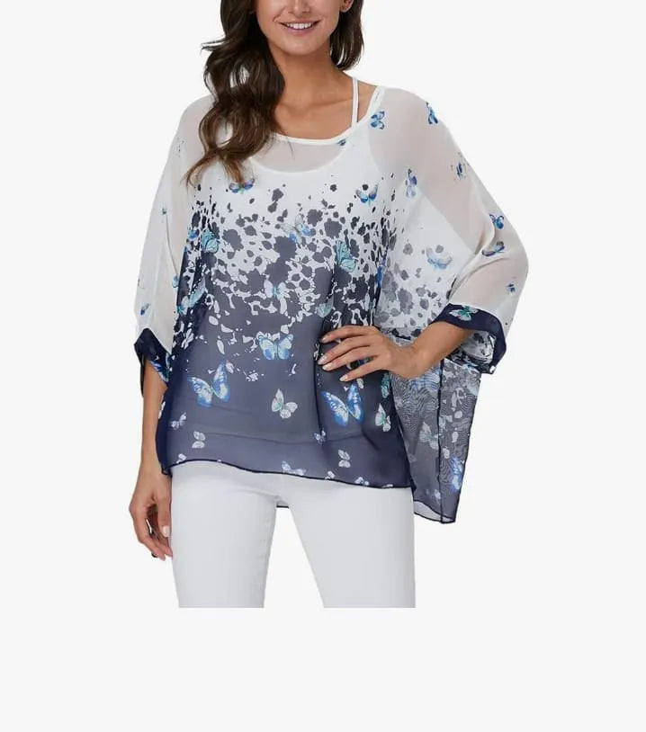 Summer Batwing Sheer Chiffon Blouse Shirt